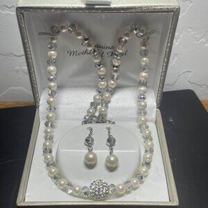 Genuine Mother of Pearl Necklace and Earrings